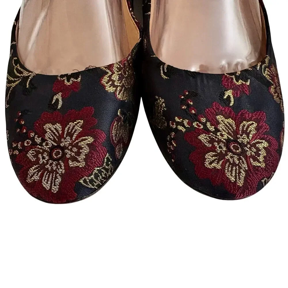 Antonio Melani Leather Satin Metallic Tapestry Brocade Ballet Flats Shoes